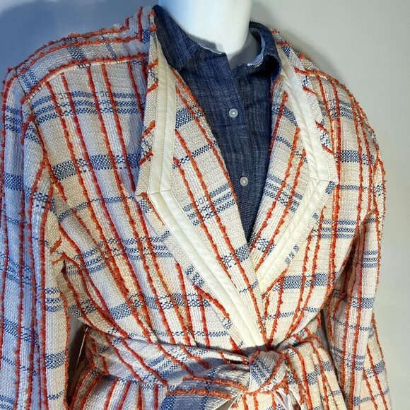 Chico's 3/XL Orange & Blue Plaid Tweed Wrap Jacket Office Cottage Preppy Ranch - Picture 3 of 11